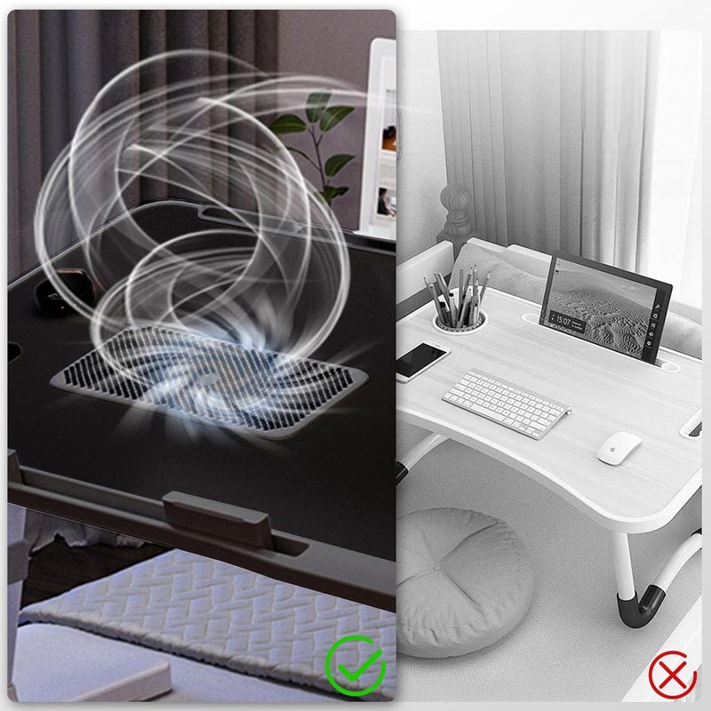 XTRA Laptop Lap Desk Include Cooling Fan,Adjustable Lap Desk with Light Fan,Folding Laptop Desk for Bed with USB,Bed Desk with Storage Drawer 56 * 32cm,Black - Image 5
